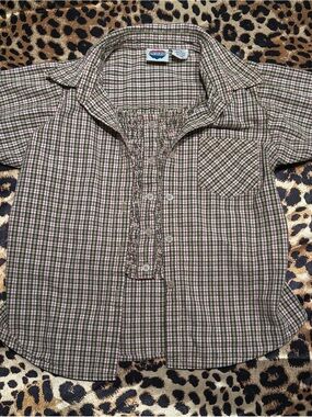 Vintage New Legends Green Plaid Cropped Layered Smocked Top